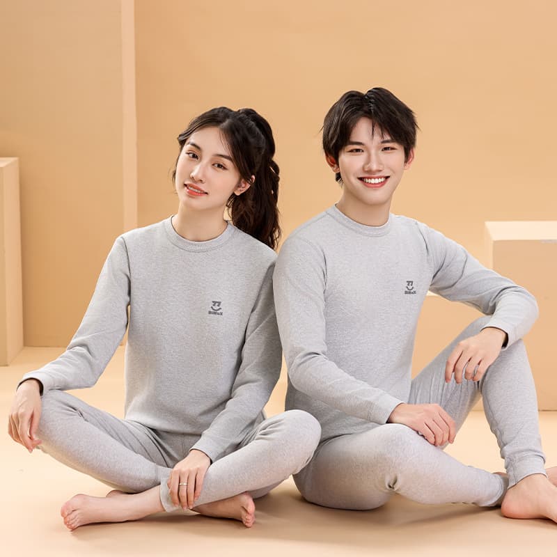 Youth Autumn/Winter Mid-Collar Thermal Underwear Set for Teens, Cotton Comfort Fleece Long-Sleeve Top and Pants for Middle and High School Students