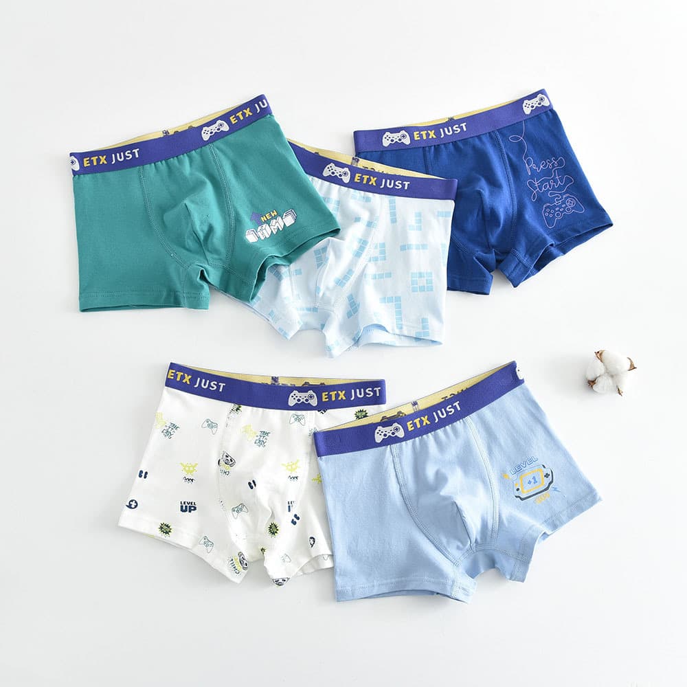 ETX JUST Children's Underwear 100% Cotton Inner Cuff A-Type Pull-Frame Middle-to-Large Kids Four-Corner Student Teen Boys' Underwear