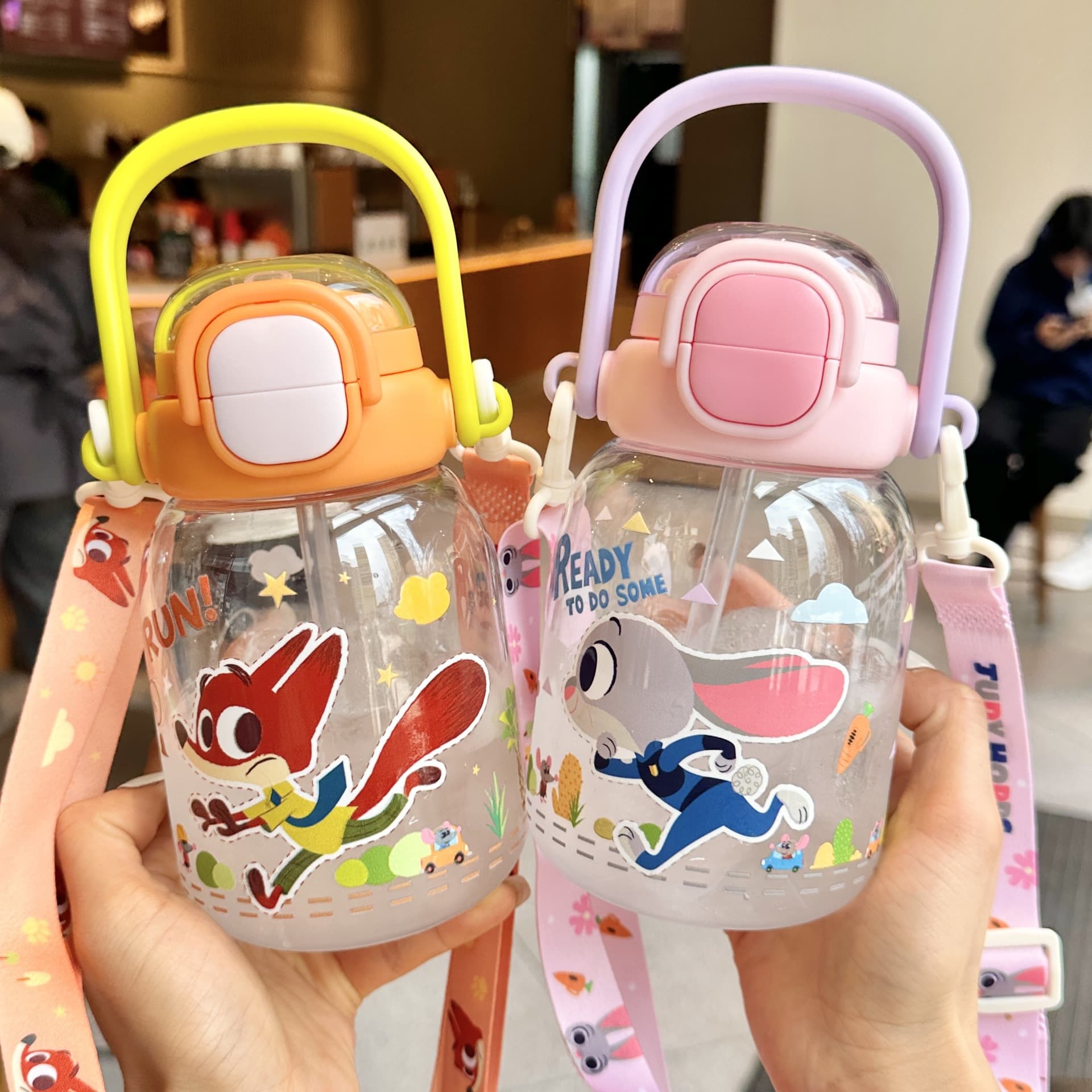 Zootopia Judy Kids Water Bottle for Girls, High Appearance Dual-Drink Water Bottle, Plastic Cup for School Use