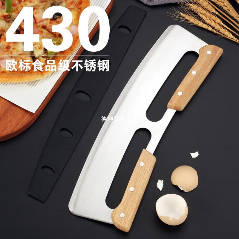 Stainless steel rocking knife pizza cutter large commercial household nougat pancake cutting knife semi-circle pizza special