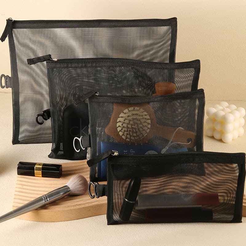 Cross-border black mesh zipper bag, lipstick, makeup, travel cosmetic bag, small card bag, jewelry storage bag