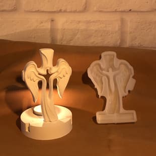 X1536+9799 Angel Cross Candle Holder + Base Decorative Cement Plaster Mold DIY Silicone Mold