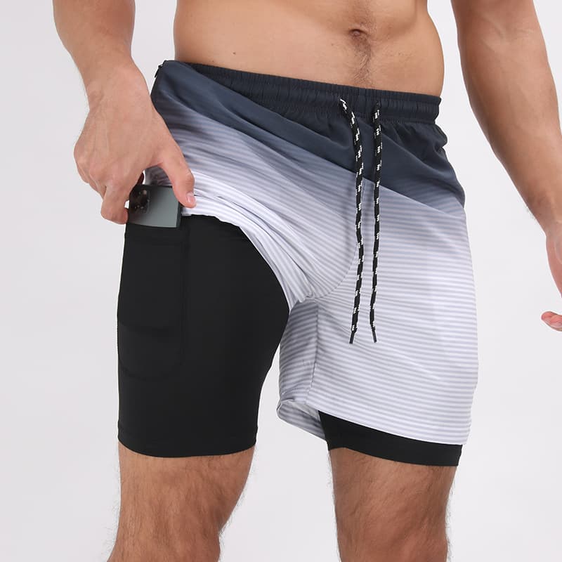Muscle burn summer new men's athletic casual beach shorts print double-layer anti-exposure plus size