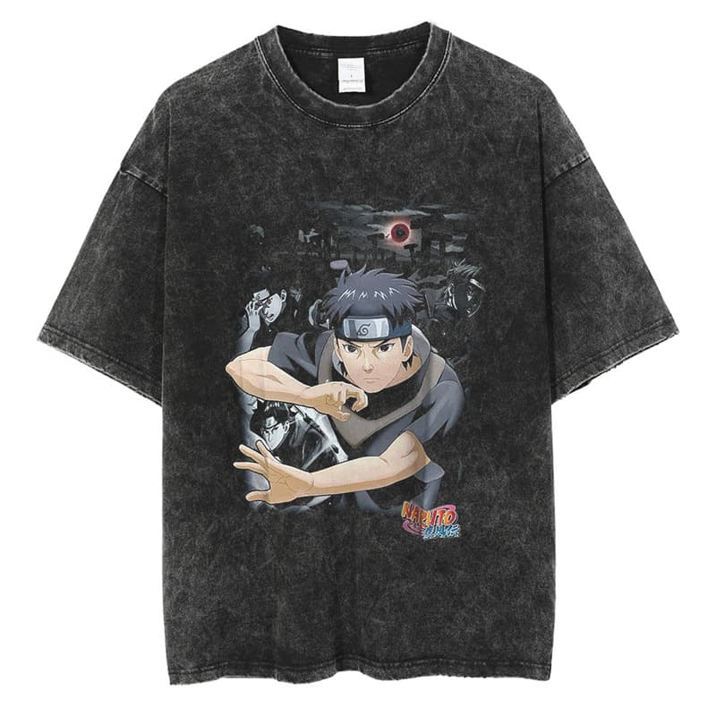 Washed Vintage Short Sleeve T-Shirt Naruto Anime Wax Dyeing American High Street Style Loose Fit Cotton Teenage Summer Tee