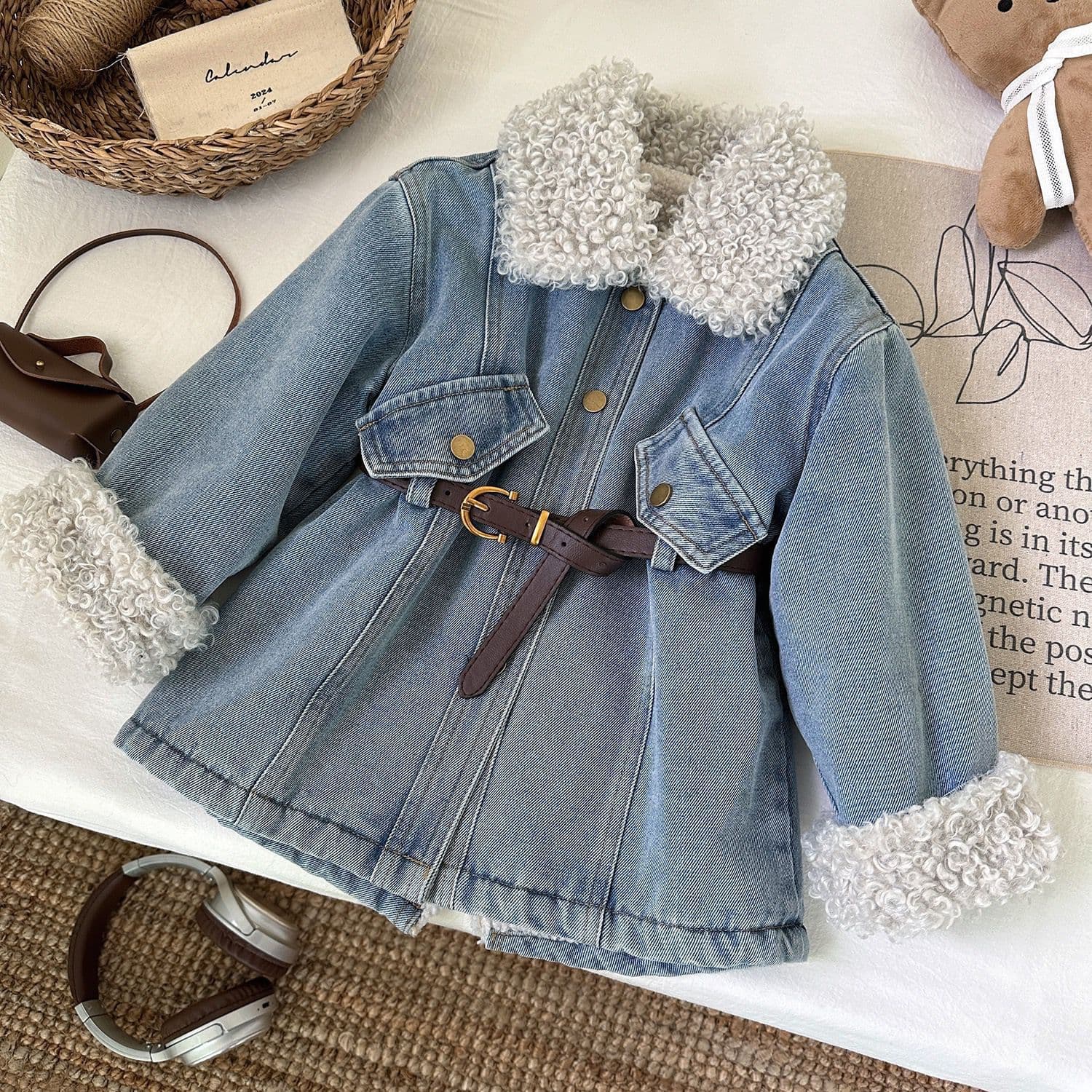 Girls' Fleece-Lined Soft Denim Jacket 2025 New Korean Style Kids' Winter Thick Top Trendy British