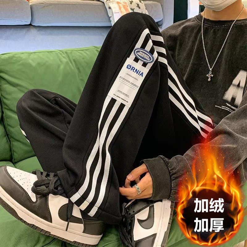 New Men's Sweatpants Autumn Winter Fleece-Lined And Thickened Plus Size Loose-Fit Straight-Leg Wide-Leg Casual Trousers