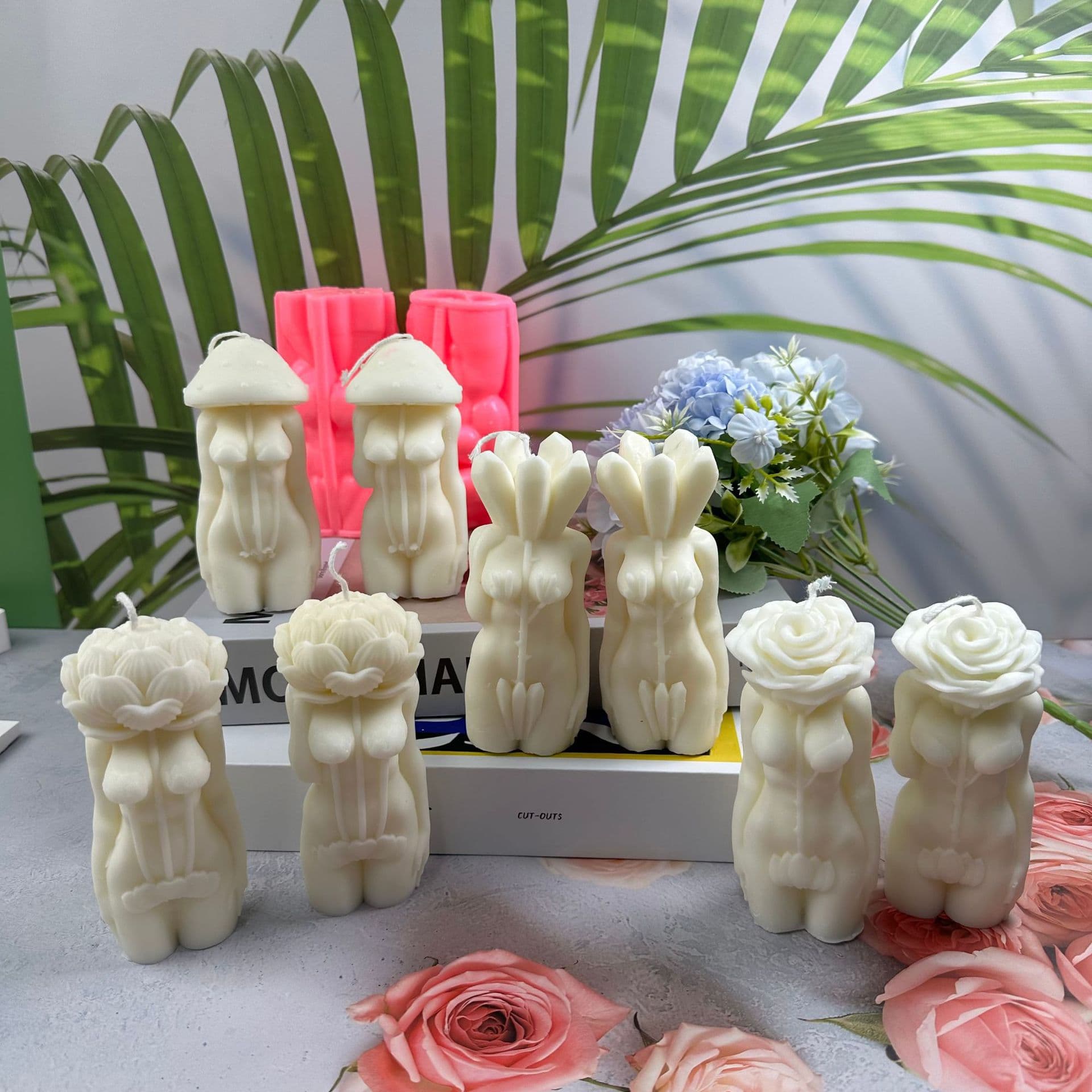 8 Styles Lotus Rose Diamond Mushroom Body Aromatherapy Candle Silicone Mold Body Aromatherapy Candle Ornament Mold
