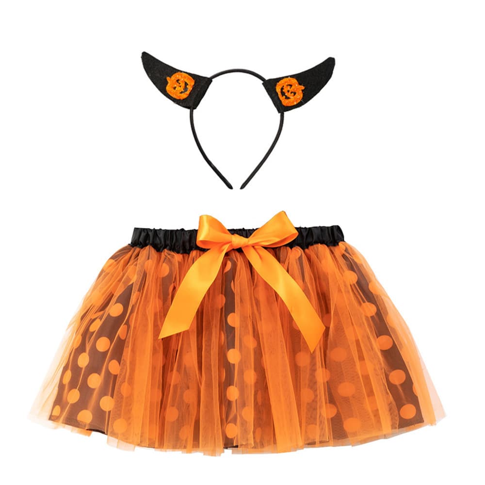 2025 Halloween Girls' Tutu Skirt Polka Dot Mesh Skirt with Lining