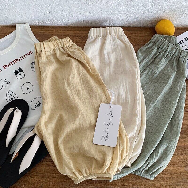 Korean style summer boys and girls pants baby solid color trendy loose casual nine-point pants children's wear lightweight anti-mosquito pants