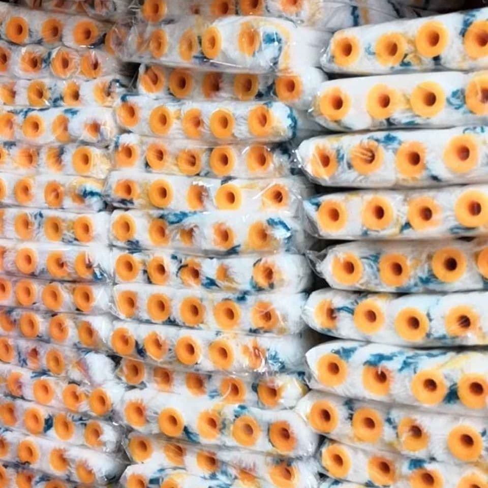 Roller brushes in 4-inch and 6-inch sizes, roller brush heads, marine brushes, corner brushes, latex paint mini thumb roller brushes, and coating paints.
