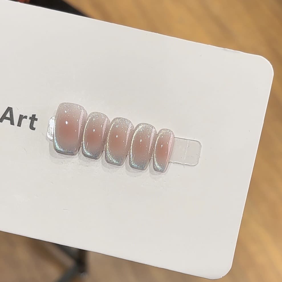 【Peach Smoothie】Handmade Wearable Nails Gradient Cat Eye Elegant White-Enhancing Style Nail Stickers