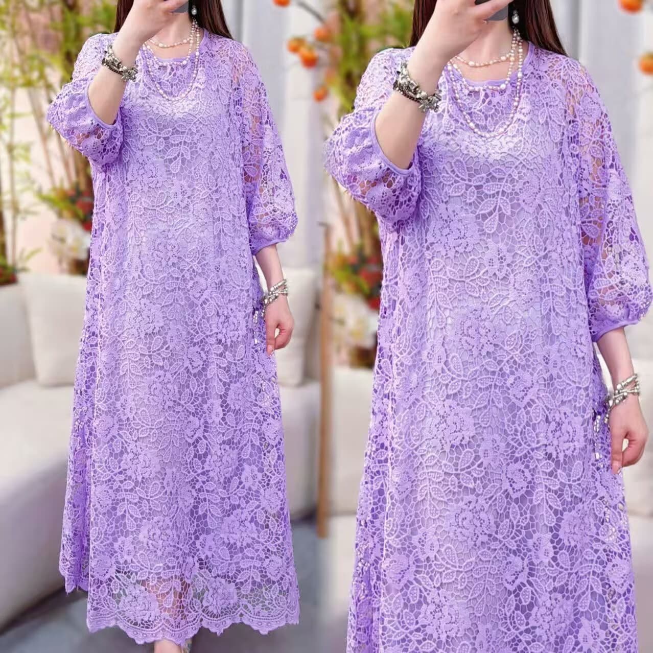 Spring and summer new plus size women's slim lace dress loose long skirt 2026 summer new long fairy skirt