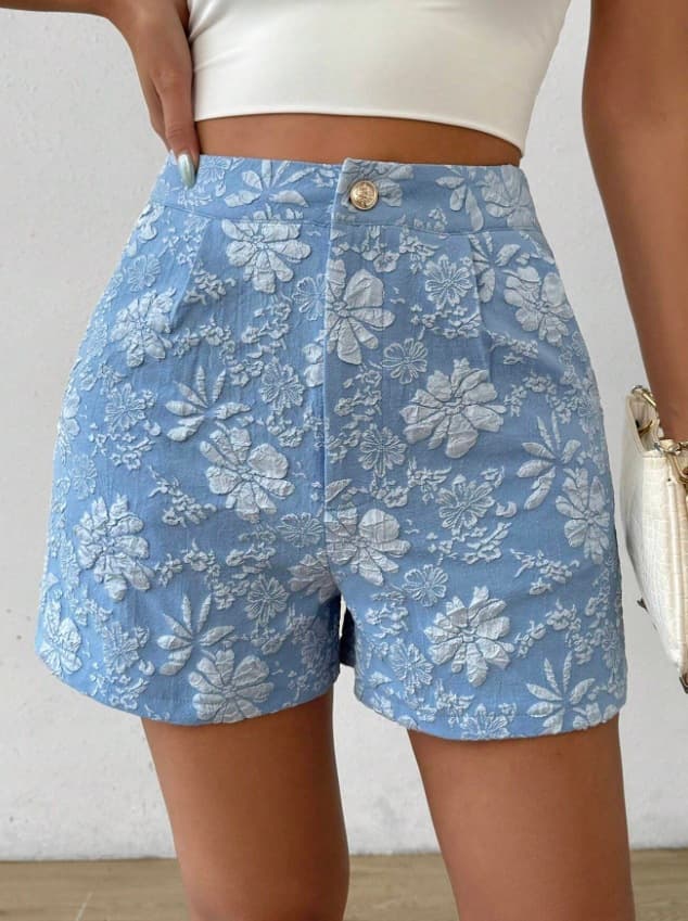 In Stock Cross-Border Independent Station Summer Women's New Fashion Textured Jacquard Elegant High-Waist Straight Shorts