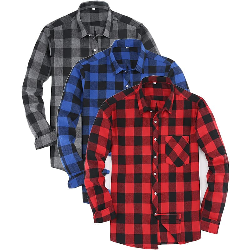 New Cross-Border Plaid Shirt for Men Long Sleeve Plus Size Flannel Brushed Casual Shirt New Men's Shirt