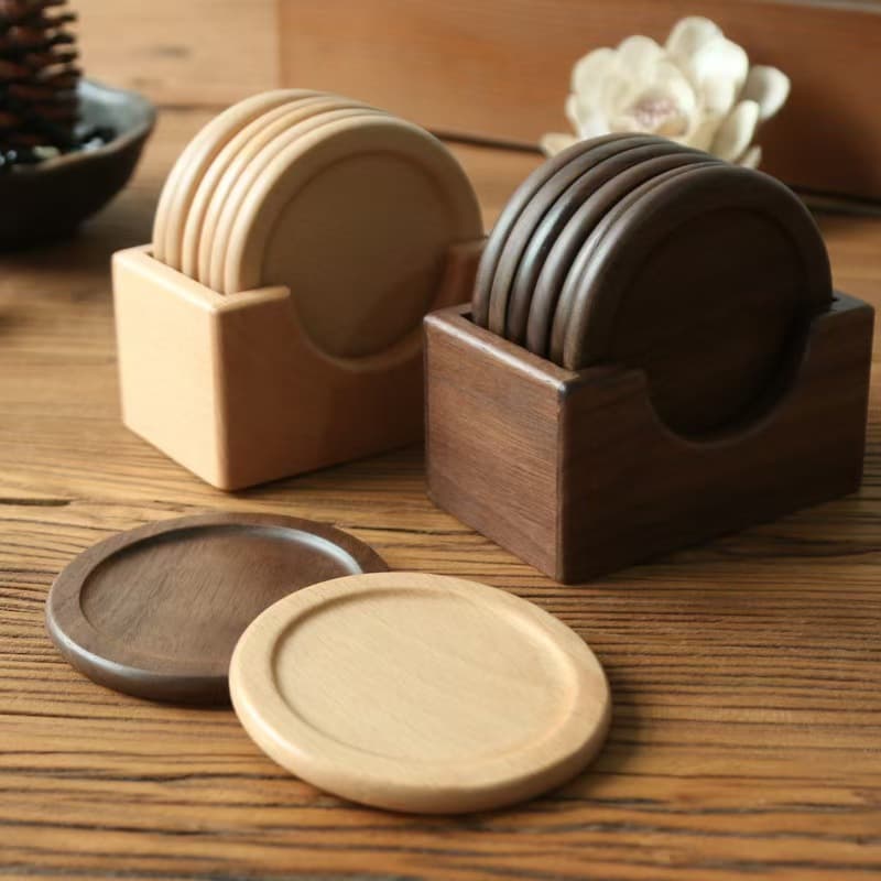 Creative Walnut Wood Coaster Set for Home Tea Ceremony, Coffee Heat Insulation Pad, Wooden Cup Mat