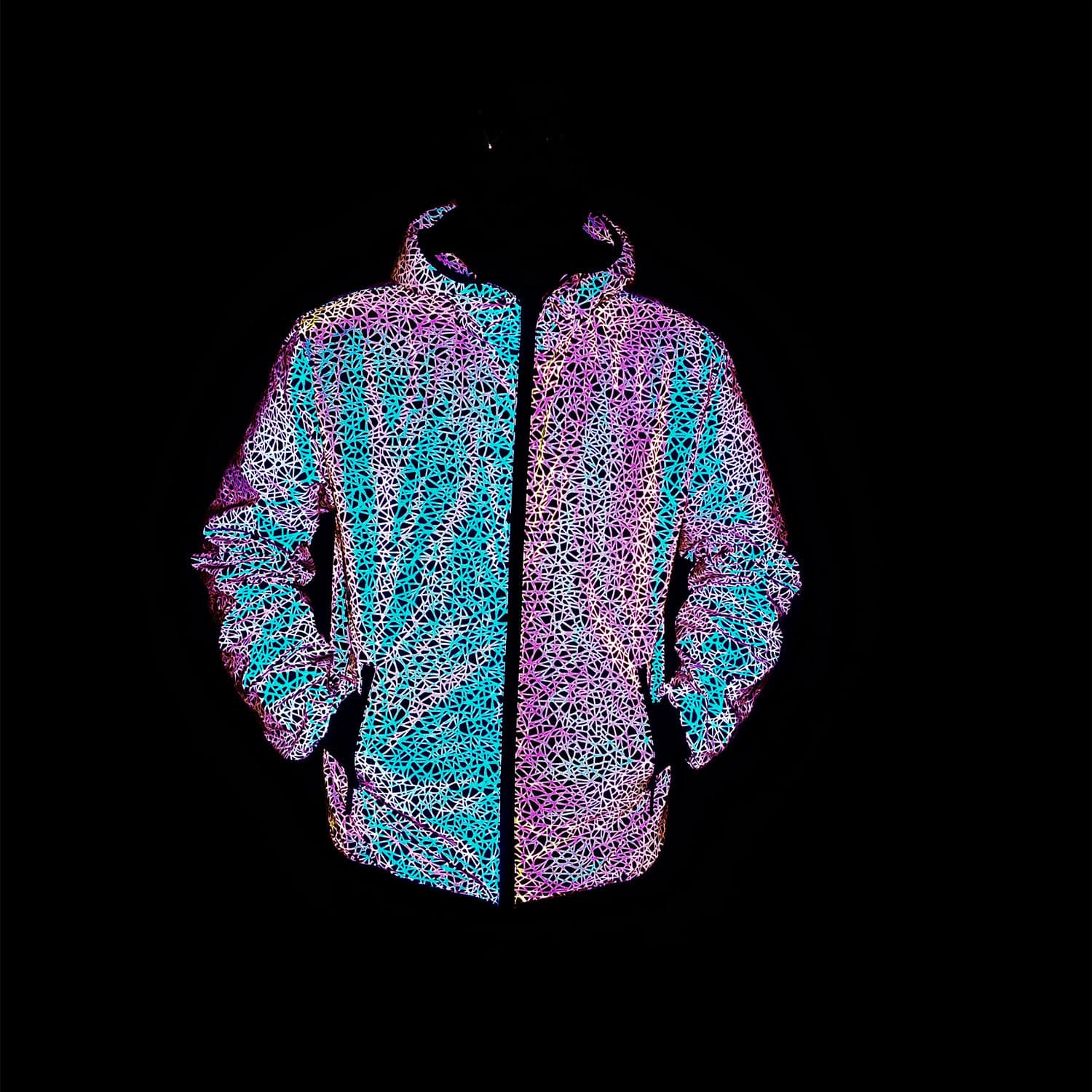 Chunqiu Personalized Colorful Bird's Nest Pattern Full Reflective Outdoor Sports Jacket Men's Hooded Laser Night Vision Windbreaker