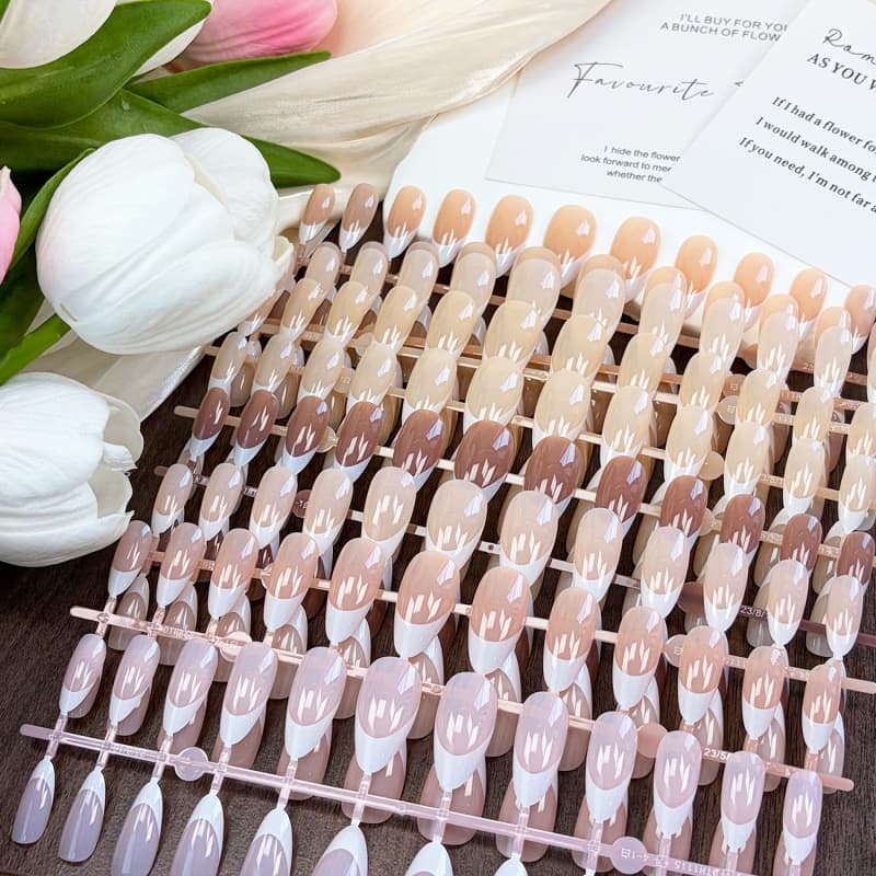 French Nude Press-On Nails Wholesale 24pcs Removable False Nail Tips Cross-Border