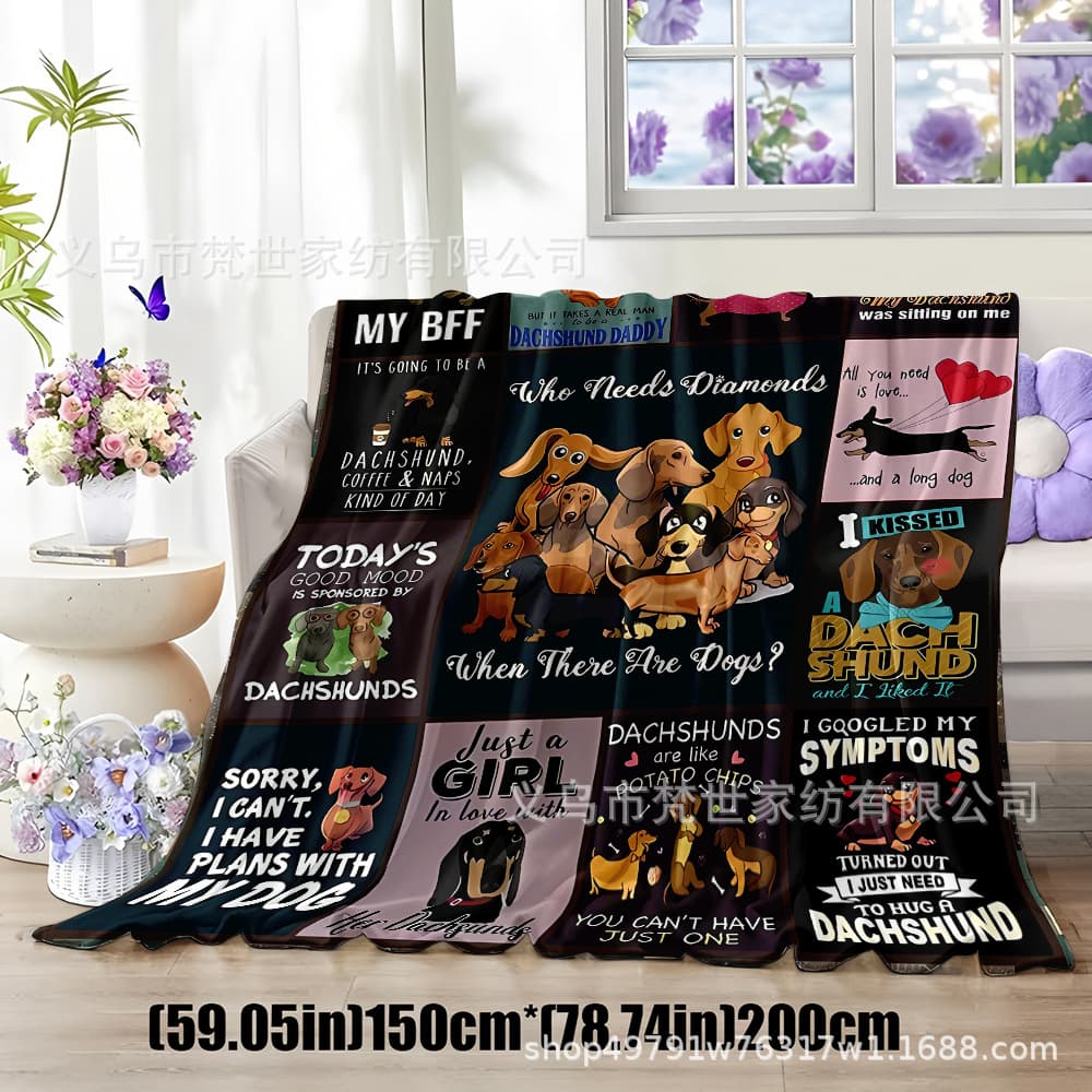 Popular Dachshund Collection Themed Plush Blanket, Multi-Pattern Cute Pet Pattern Nap Blanket, Home Blanket for Pet Lovers