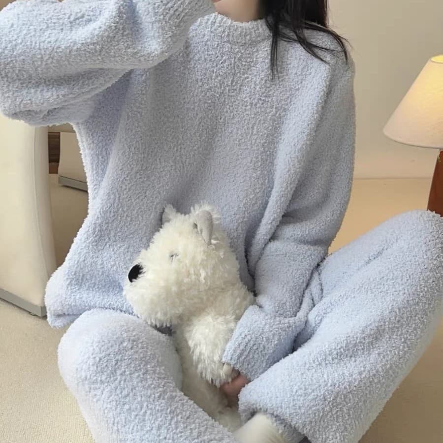 Women's Autumn Winter Half-Velvet Solid Casual Soft Loungewear Set Pajamas Suitable for Outdoor Wear
