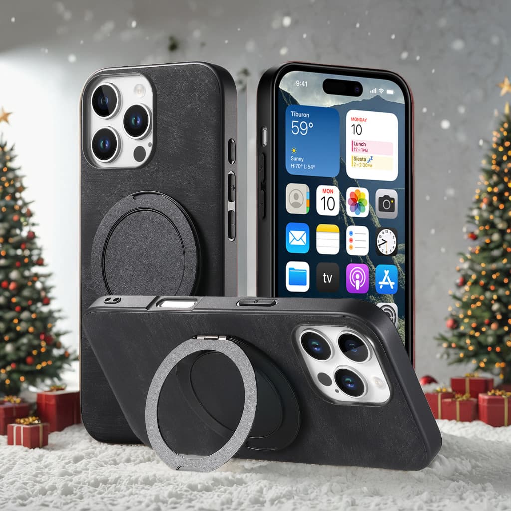 Suitable for iPhone Apple 17pro circular rotating magnetic ring mobile phone case 360 pivot bracket Samsung case