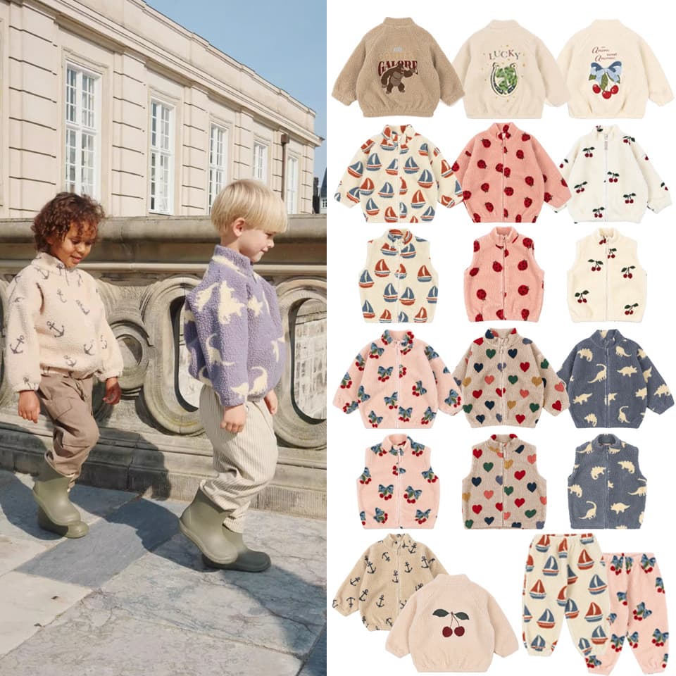 In stock 2025 Autumn/Winter New Children's Clothing KS Style Fur Coat Sailboat Cherry Anchor Set Cute Fur Jacket
