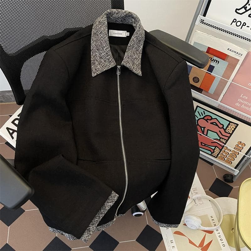 Xiaoxiangfeng contrasting color lapel high-end jacket men's American niche cleanfit short wide handsome casual jacket