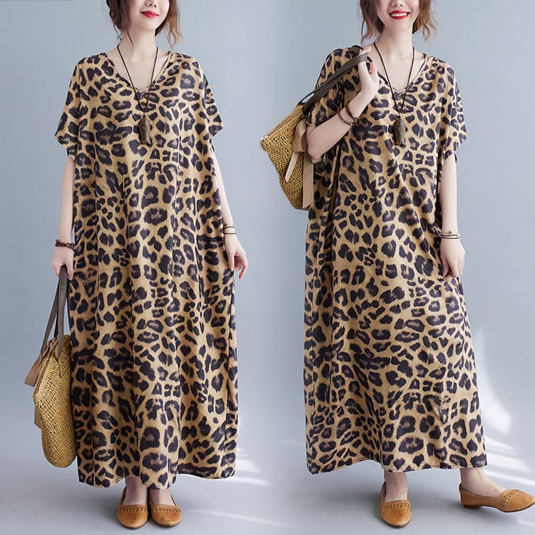 Quality 2025 Summer Retro Style Literary Vintage Women's Polyester V-Neck A-Line Skirt Plus Size Dress