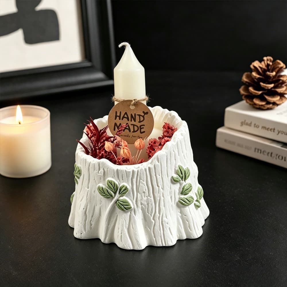 Stump-Shaped Jar Silicone Mold DIY Scented Candle Cup Plaster Flower Pot Storage Jar Decoration Mold