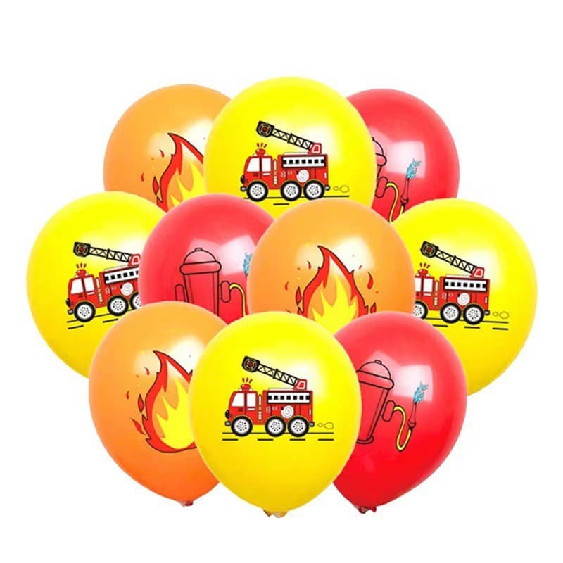 Fire Truck Birthday Theme Balloon Set, Baby Birthday Party Decoration Supplies 12-inch Latex Balloon Decor