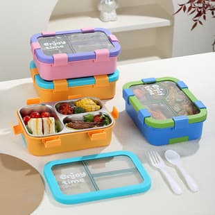 Cross-border Minimalist 304 Stainless Steel Light Meal Bento Box, Divided Lunch Box with Fork and Spoon, Microwave-Safe Lunch Container