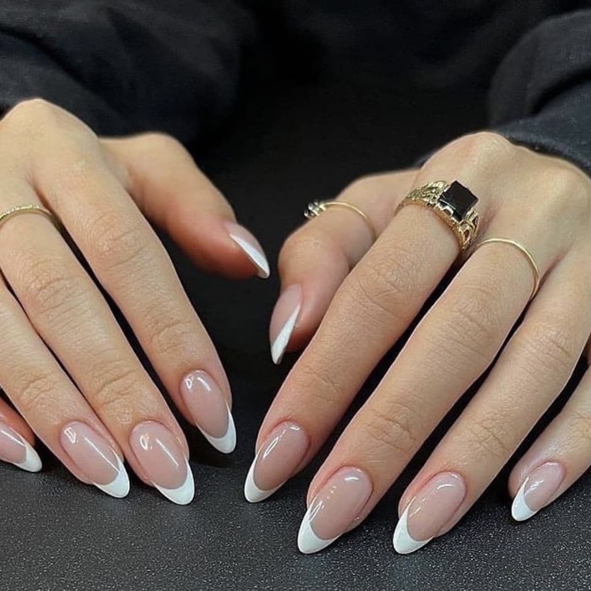 Wholesale Nail Tips for Cross-Border Trade, French Edge Almond Shape Simple False Nails, 24 Pieces