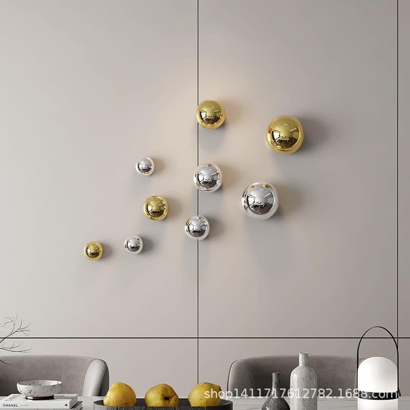 Faux Stainless Steel Artistic Sphere Wall Decorative Ball for Living Room, Hotel Restaurant Commercial Space Wall Hanging