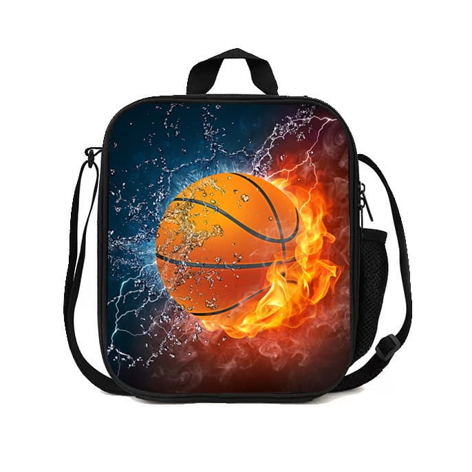 Cross-border Soccer Basketball Pattern Kids Lunch Bag Primary School Student Lunch Box Bag Fashion Trendy Boy Lunch Tote Bag