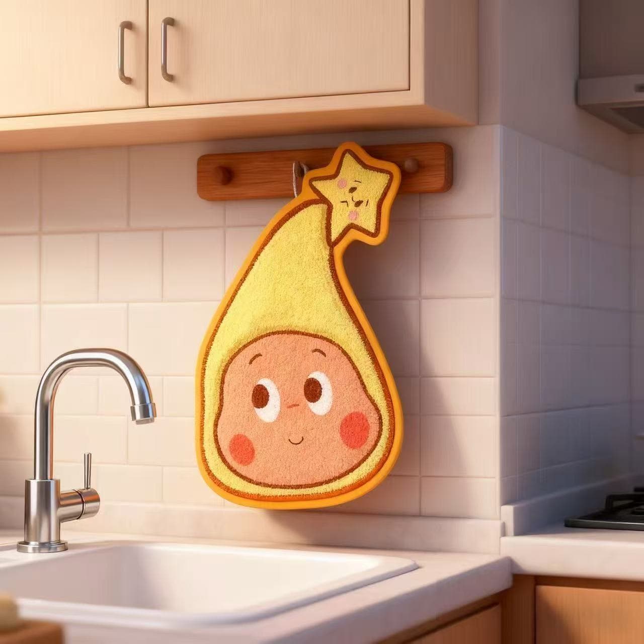 Star Person Cute Cartoon Hand Towel, Thickened Hanging Absorbent Quick-Dry Bathroom Cloth, Coral Kitchen Children's Handkerchief