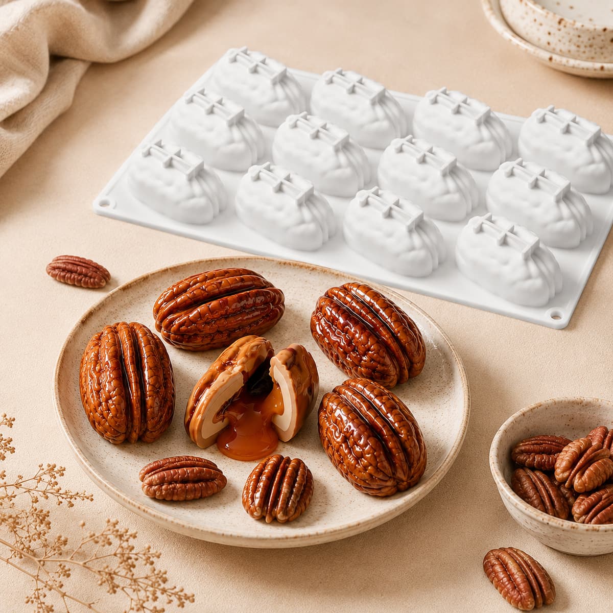 4-Cavity/15-Cavity Pecan Cake Mold Nut Series Baking Chocolate Silicone Cake Mold In Stock Cross-Border