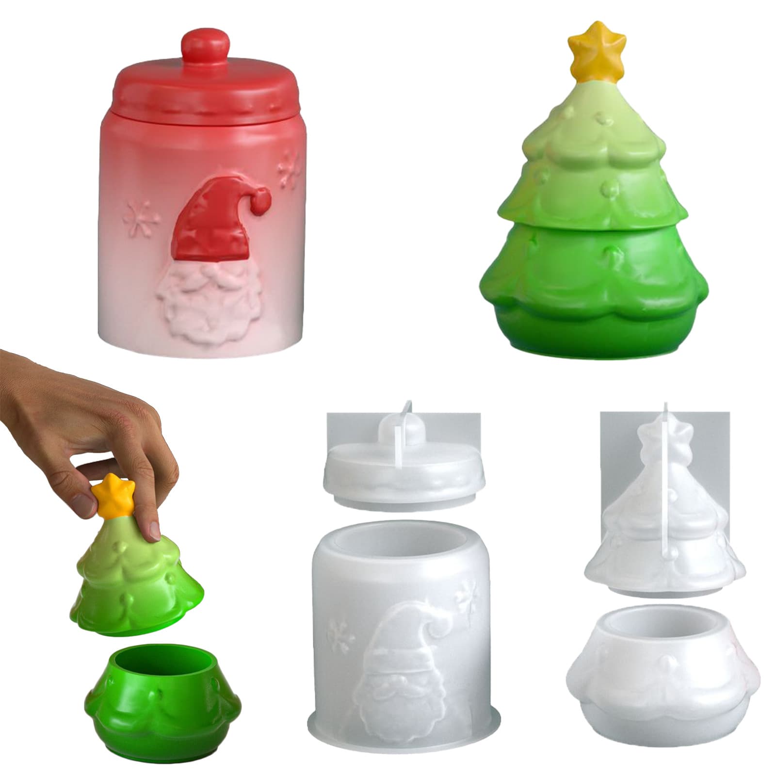 Christmas Relief Santa Claus Candle Cup Resin Silicone Mold Epoxy DIY Christmas Tree Plaster Storage Box