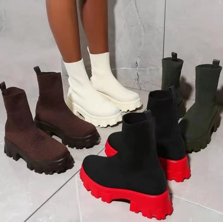 Cross-Border Foreign Trade Women's Flying Woven Sports Boots, Autumn and Winter New Arrival, Independent Station Women's Boots, Plus Size Slip-On Sock Boots