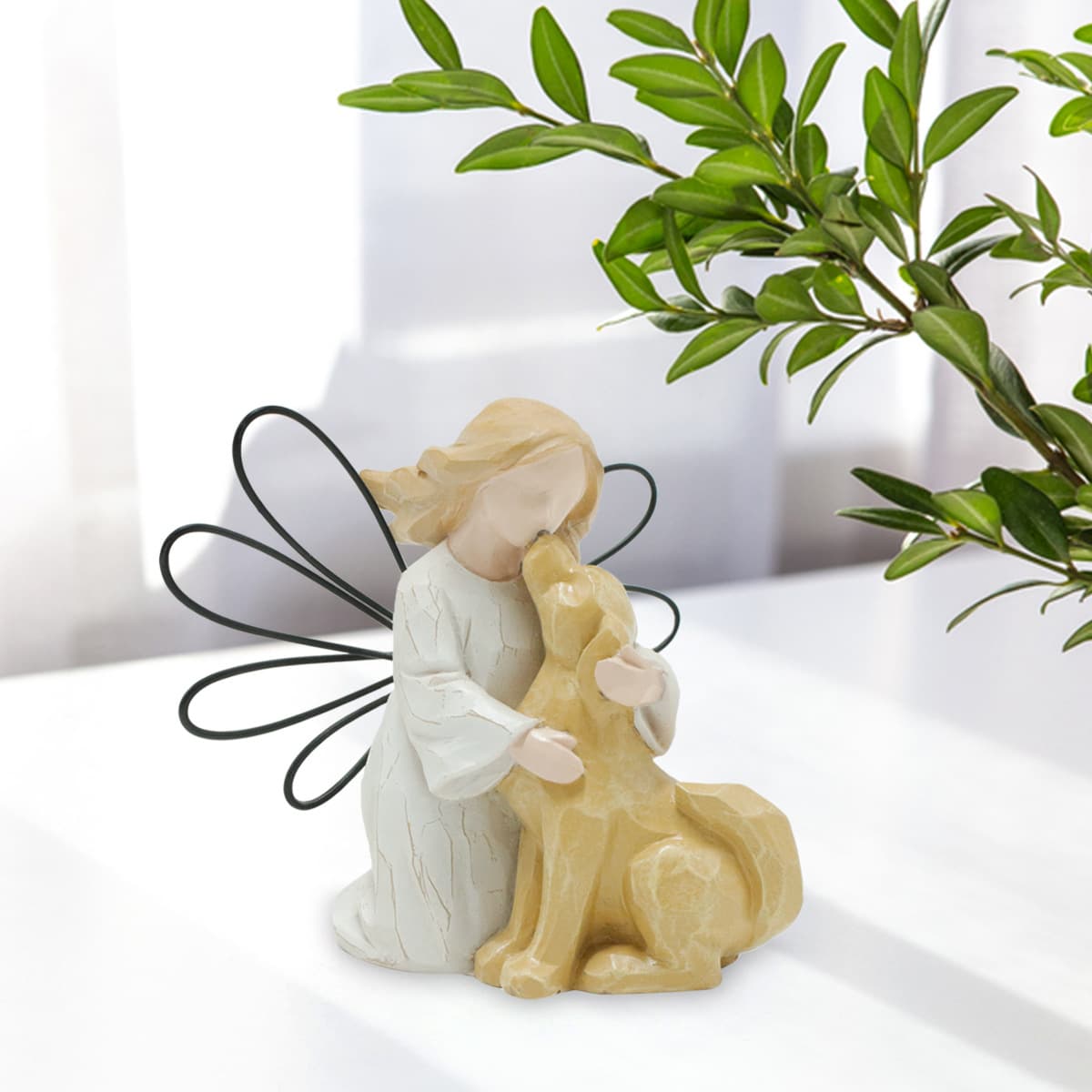 Cross-border New Creative Angel Girl and Dog Desktop Entrance Home Accessories Resin Handmade Statue Ornaments in stock