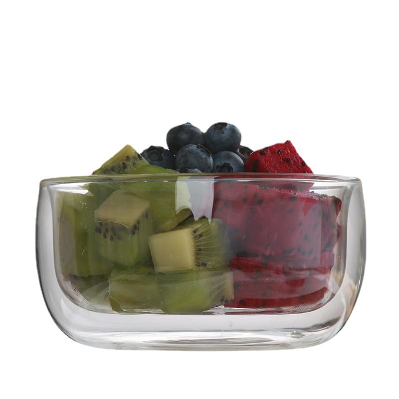 Salad bowl, ice cream yogurt dessert bowl, milk breakfast bowl, cereal bowl, double-layer high temperature resistant glass bowl