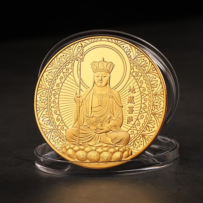 Ksitigarbha Bodhisattva Medal Temple Events Gold-plated Coin Travel Collection Coin Relief Commemorative Medal as a Gift