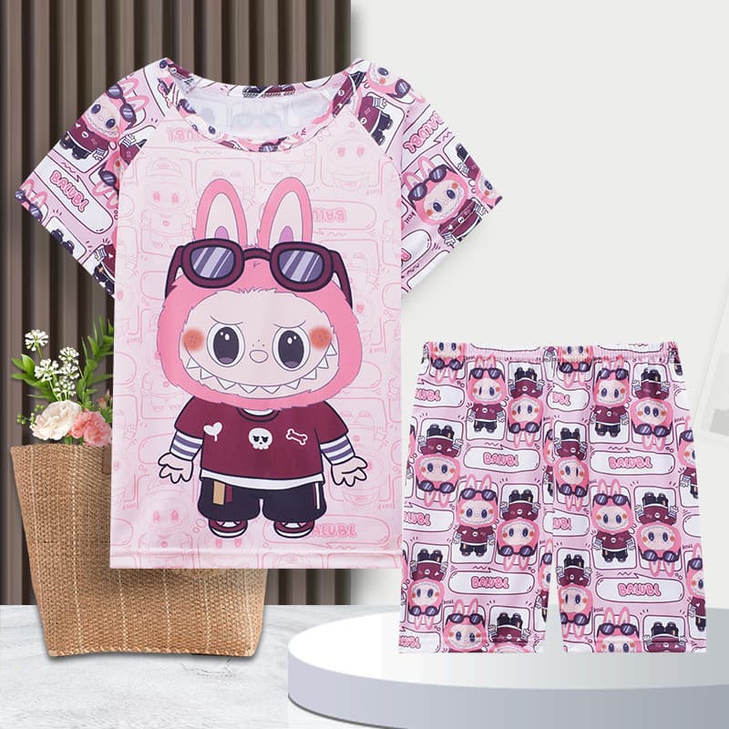 New Summer Kids Pajamas Short Sleeve Boys Girls Cartoon Round Neck Air Conditioning Suit 11 Years Old Home Wear Set