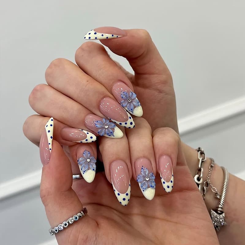 Cross-border Wearable Nails Almond Cat Eye 3D Flower Starfish European American French Style Press On Nails