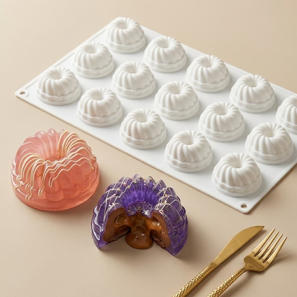 Cross-border new model 15 continuous whirlwind flower mold French mousse food grade silicone easy release cake mold wholesale