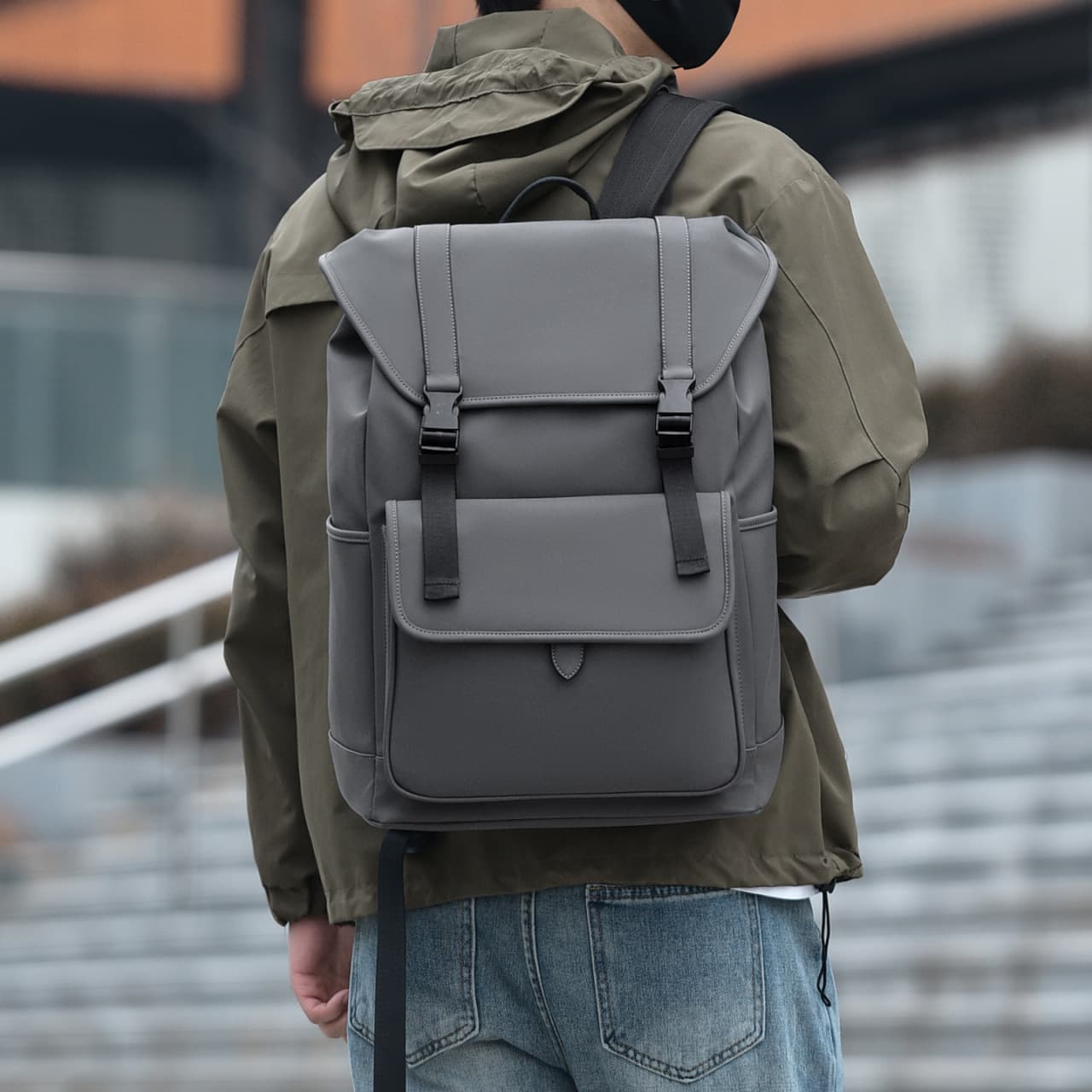 Backpack cross-border business commuter backpack travel leather film waterproof water-repellent large capacity computer bag lightweight portable backpack