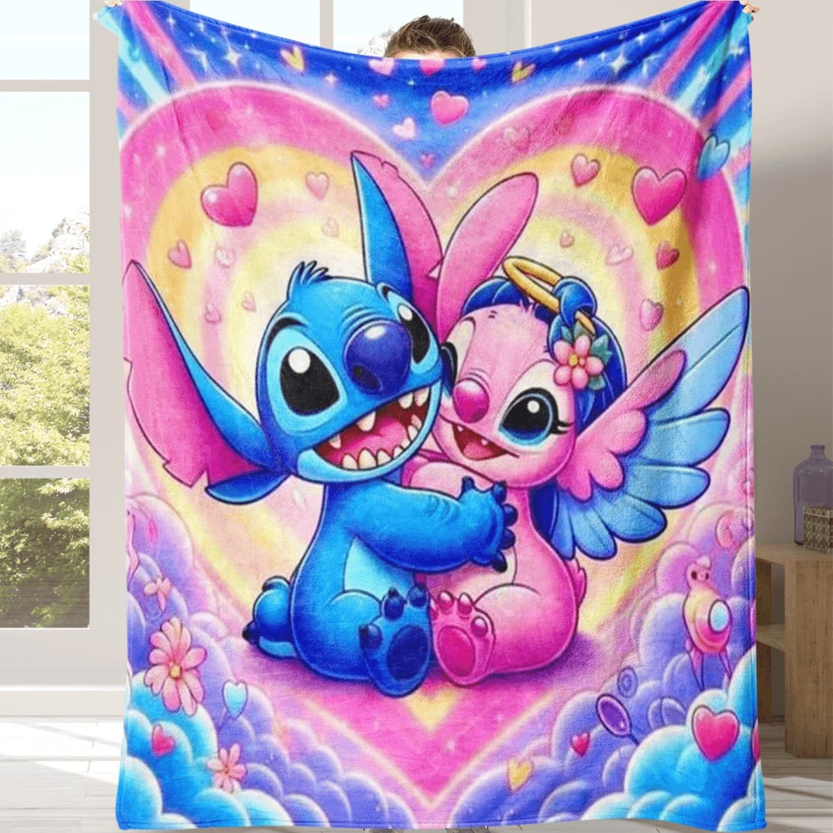Cross-border hot selling cartoon animation Stitch flannel printed blanket Lilo and Stitch nap blanket fleece blanket