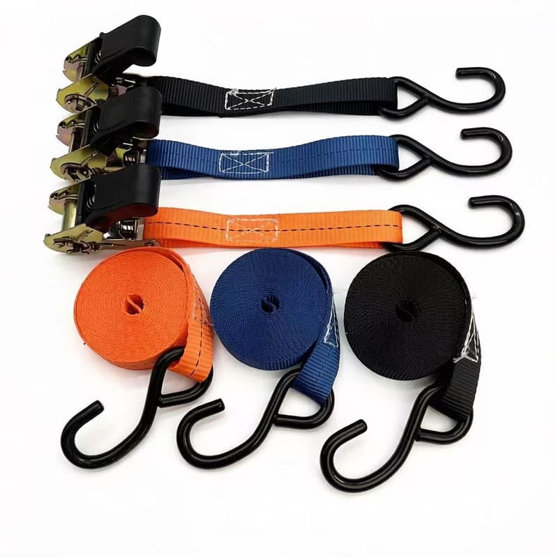 25mm Rubber-Coated Cargo Tie-Down Strap with S-Hook Ratchet Tensioner, Quick and Easy Polyester Binding Strap Tightener