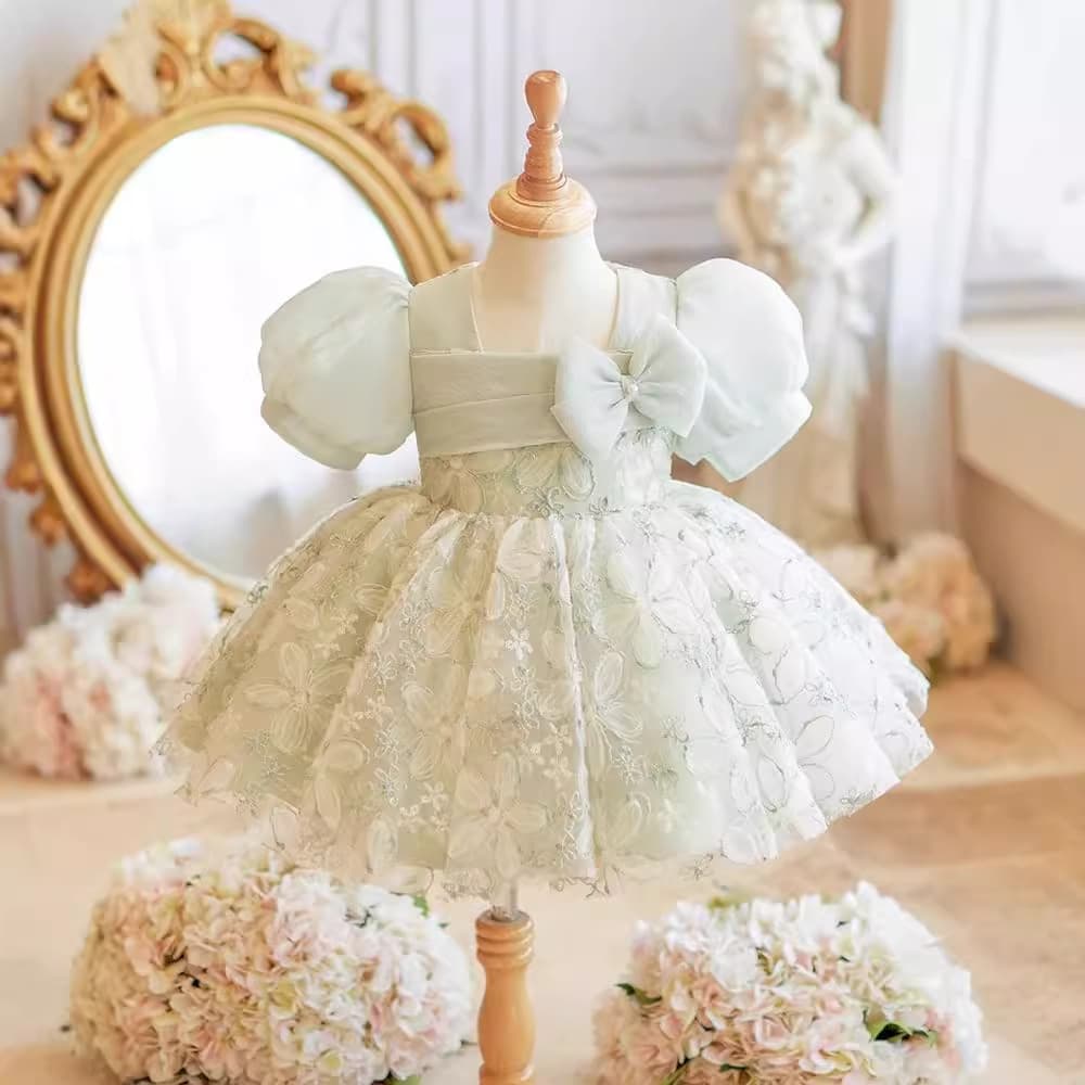 Baby one-year-old dress female banquet baby wedding dress daily green flower girl princess dress birthday tutu dress