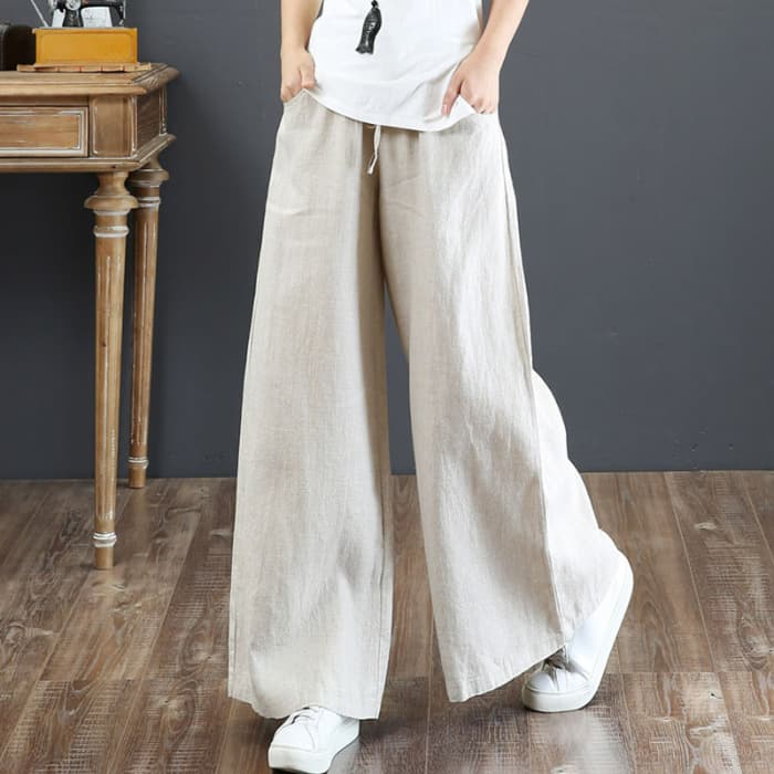 2024 Spring/Summer Artistic Cotton Linen Women's Pants, Loose Plus Size Wide Leg Pants, High Waist Floor-Length Pants, Straight Long Pants, Linen Trousers