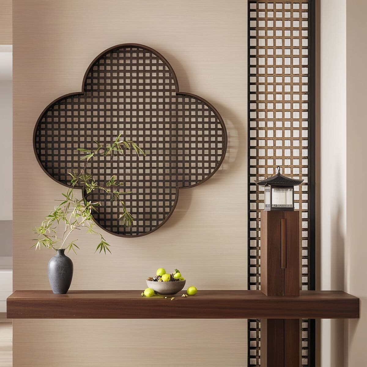 Song Dynasty aesthetic lattice window, retro octagonal window, storage shelf, solid wood living room, entryway, tea room screen