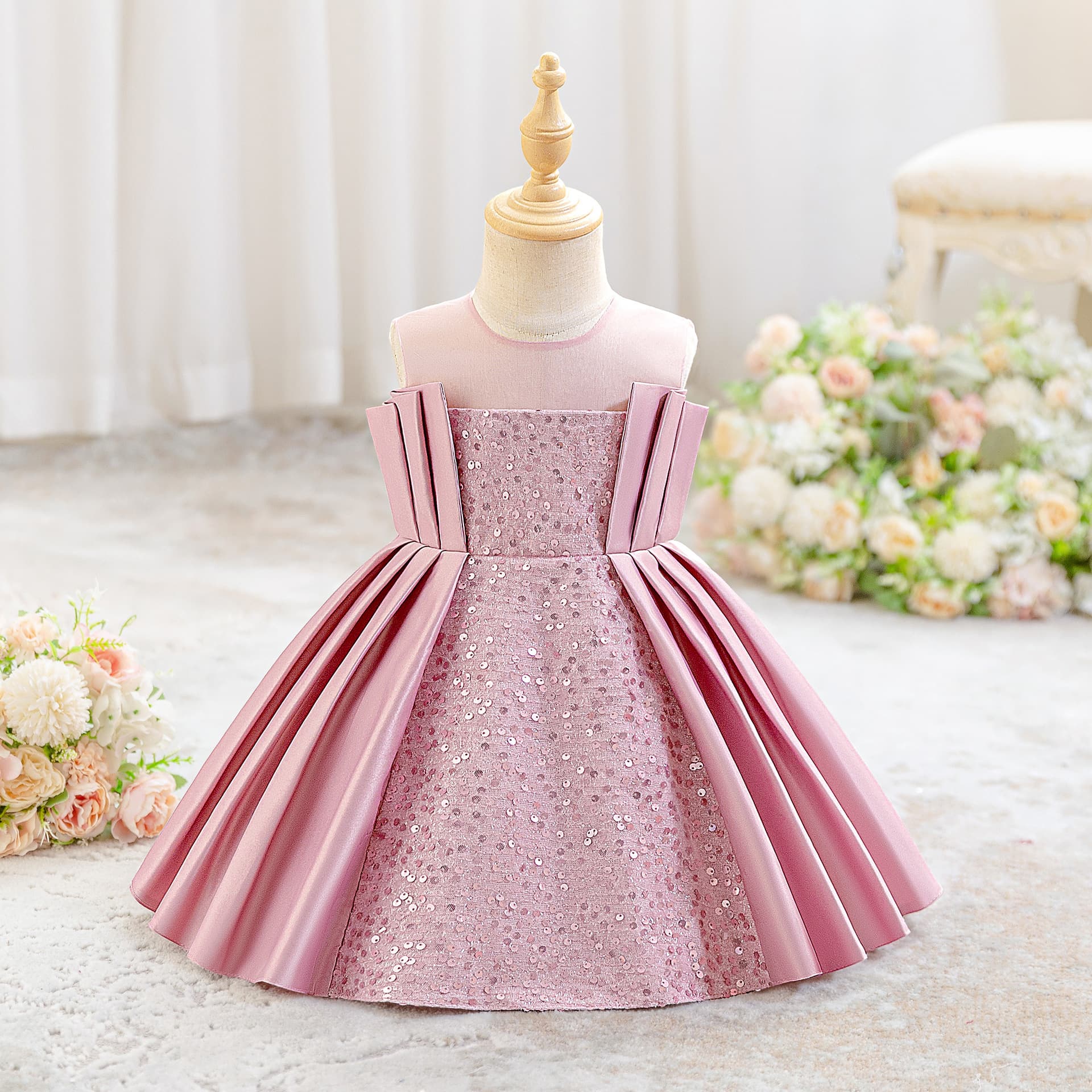 2026 Girls New Princess Dress Sequin Birthday One-Year-Old Children's Dress Dress Girls Children's Clothing Ready Stock Wholesale